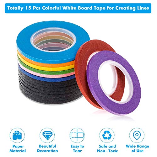 cridoz 15 Rolls 1/8 Whiteboard Thin Tape Pinstripe Art Tape Dry Erase Board Grid Tape Lines Pinstriping Electrical Marking Tape, Assorted Colors - Image 7